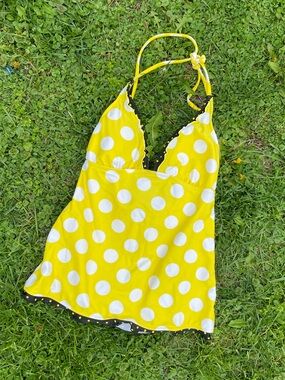 Arizona Jean Company Yellow and White Polka Dot Tankini Top